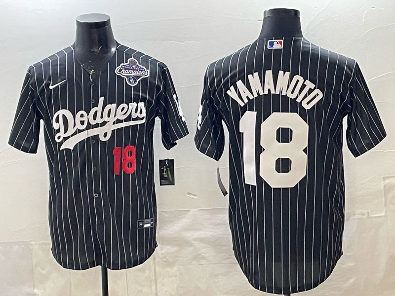 Men 2026 Nike Los Angeles Dodgers #18 Yamamoto Black stripe Game MLB Jersey 09->los angeles dodgers->MLB Jersey